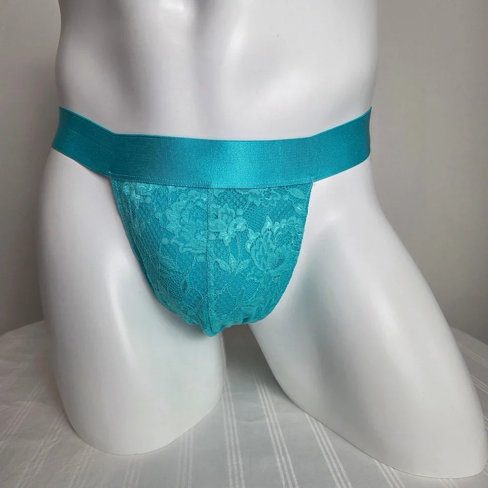 Cosabella Men Never Say‎ Never Lace Jockstrap Turquoise Blue Underwear NWT